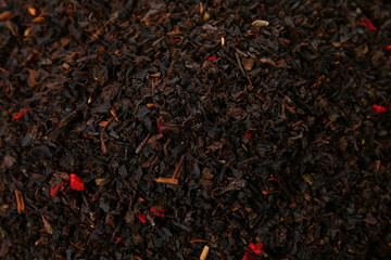 Tea herbs texture. Black tea. Organic dried black tea leaves.
