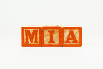 Mia - common girl's name in wooden alphabet blocks