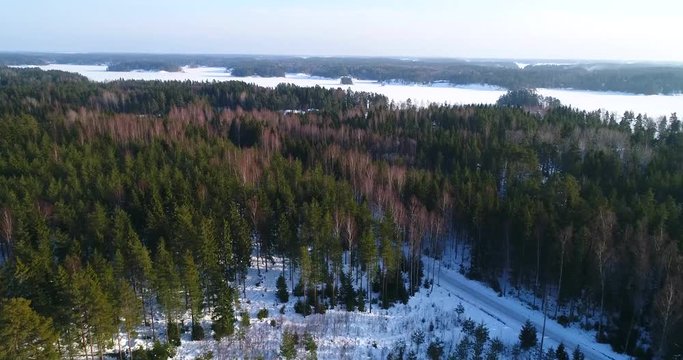 Winter in the archipelago, Cinema 4k view gullo island landscape, near the highest point of the tammisaaren saariston national park, on a cold winter evening dawn, in Raasepori, Uusimaa, Finland