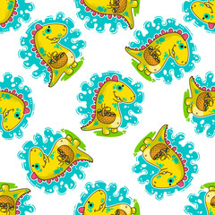 Cool Dino doodle vector pattern