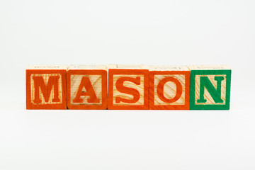 Mason - common boy's name in wooden alphabet blocks