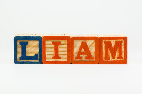Liam - common boy's name in wooden alphabet blocks