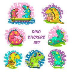 Cool Dino doodle vector stickers