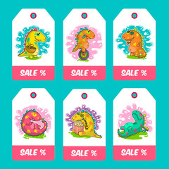 Cool Dino doodle vector cards