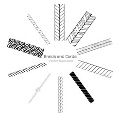 Vector Black and White Braids and Cords Round Ring Background - Simple Ropes Template for Design Project 
