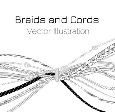 Vector Black and White Braids and Cords Flake Background - Simple Ropes Template for Design Project 
