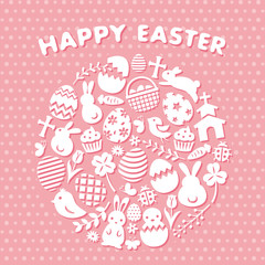 イースター　フラットアイコンの丸型のカード