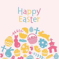 Fototapeta premium イースター フラットアイコンの丸型のカード