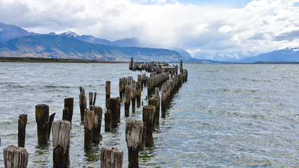 The Old Pier (Muelle Historico) in Almirante Montt Gulf in Patagonia - Puerto Natales, Magallanes Region, Chile