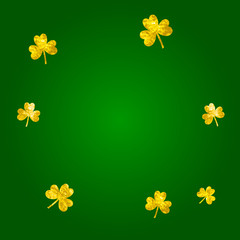 Obraz premium Saint patricks day background with shamrock. Lucky trefoil confetti. Glitter frame of clover leaves. Template for party invite, retail offer and ad. Happy saint patricks day backdrop.