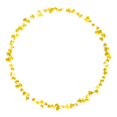 Shamrock background for Saint Patricks Day. Lucky trefoil confetti. Glitter frame of clover leaves.	 Template for voucher, special business ad, banner. Irish shamrock background.