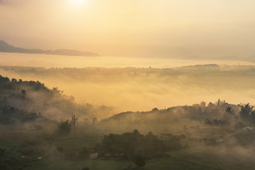 Fototapeta premium sunrise with misty in morning at Khao Takhian Ngo view point at Khao Kho;Phetchabun Thailand.