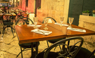 empty outdoor restaurant Dubrovnik 
