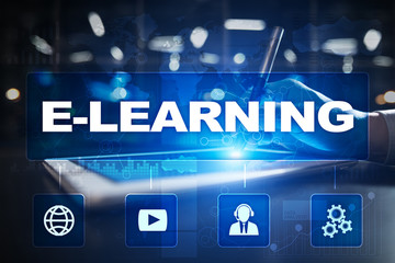 E-Learning on the virtual screen. Internet education concept.