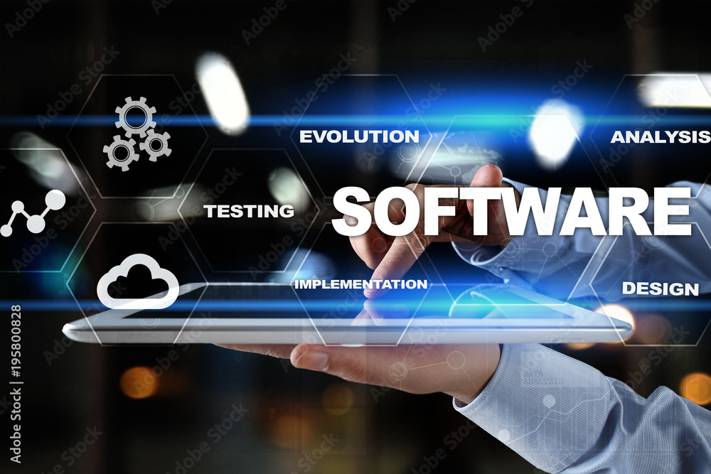 Poster software development. data digital programs system technology concept.