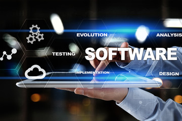 Software development. Data Digital Programs System Technology Concept.