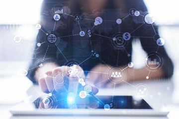 Template for text, Virtual screen Background with icons. Business, internet technology and networking concept.