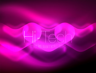 Blurred arrows in dark space. Neon pointers, glass glossy design, abstract shiny techno background, web banner