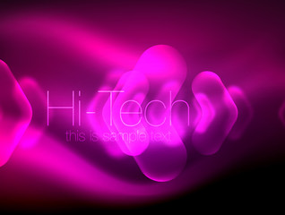 Blurred arrows in dark space. Neon pointers, glass glossy design, abstract shiny techno background, web banner