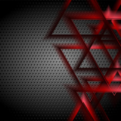 Red glowing triangles on dark perforated background