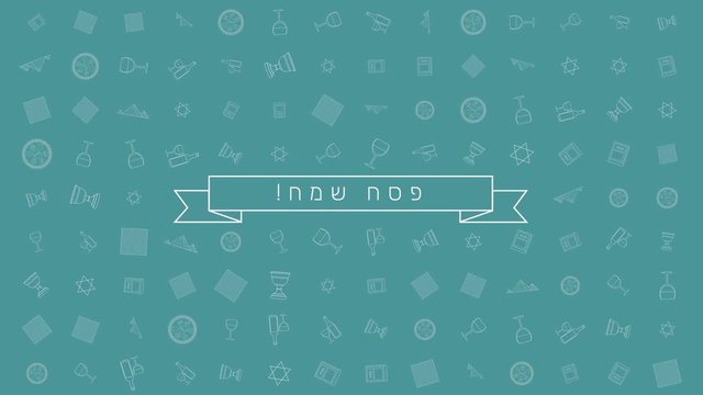 Passover holiday flat design animation background with traditional outline icon symbols and hebrew text