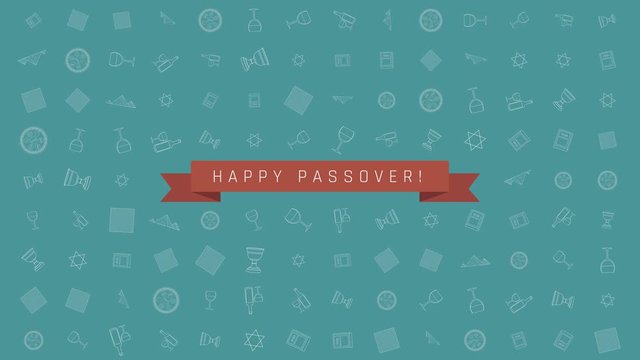 Passover holiday flat design animation background with traditional outline icon symbols and english text