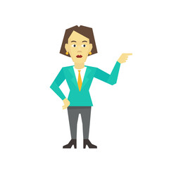 Business lady female woman politician speech. She polemicist speaker stylized children style. Flat color vector illustration.