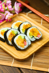 Korean Laver rice in bamboo plate