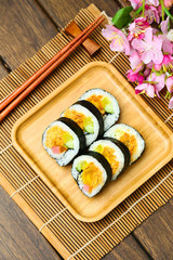 Korean Laver rice in bamboo plate