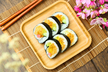 Korean Laver rice in bamboo plate