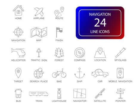 Line icons set. Navigation pack. Vector illustration	