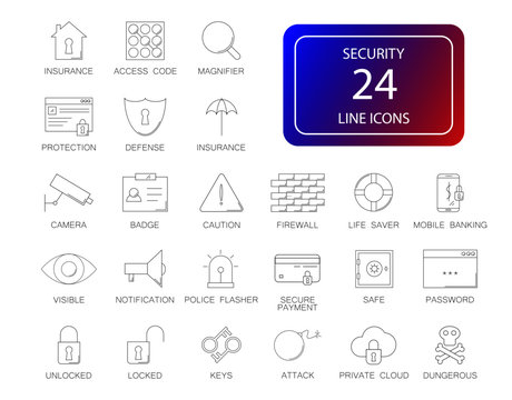 Line icons set. Security pack. Vector illustration	
