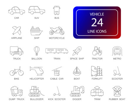 Line icons set. Vehicle pack. Vector illustration	