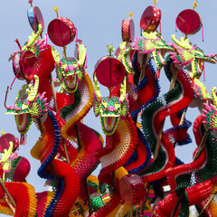 Fototapeta na wymiar Colorful dragon toys for children in China new year festival. Bangkok, Thailand