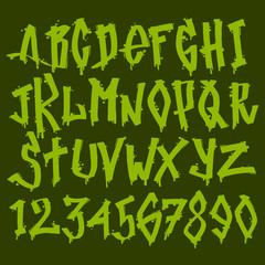 Hand drawn grunge font paint symbol design detailed vector alphabet graffiti text brush graphic ink.