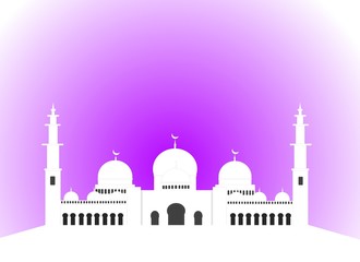 White mosque illustration on violet background