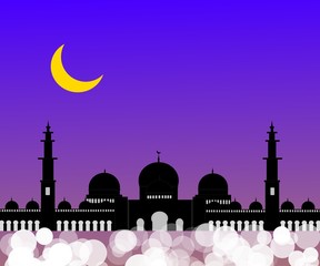 Silhouette mosque at night graphic design