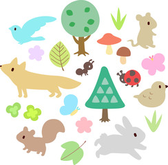 Fototapeta premium 森の動物と植物