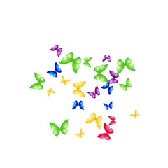 Fototapeta na wymiar Spring Background with Colorful Butterflies. Simple Feminine Pattern for Card, Invitation, Print. Trendy Decoration with Beautiful Butterfly Silhouettes. Vector Background with Moth