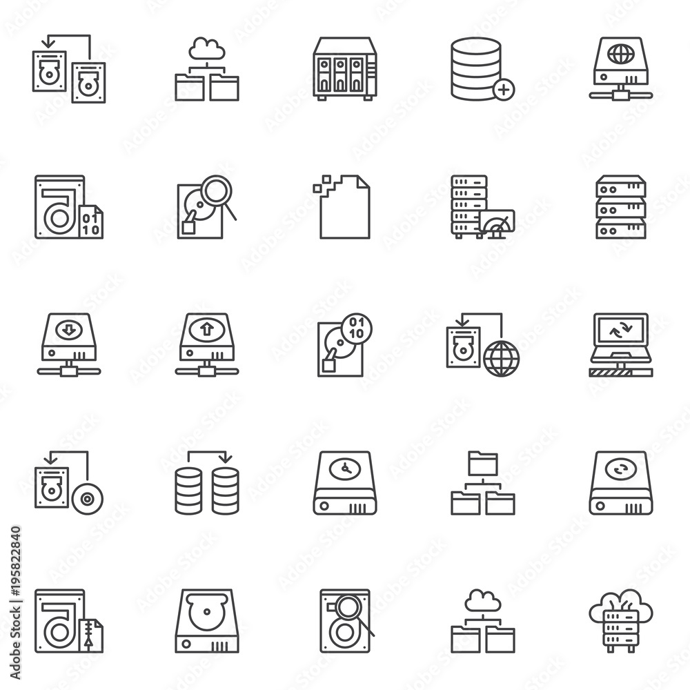 Fototapete data recovery outline icons set. linear style symbols collection, line signs pack. vector graphics. 