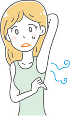 腋臭に悩む女性のイラスト