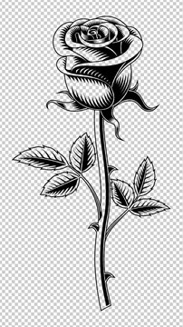 Rose with stem tattoo drawing