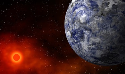 Exoplanet in deep galaxy with the Sun.