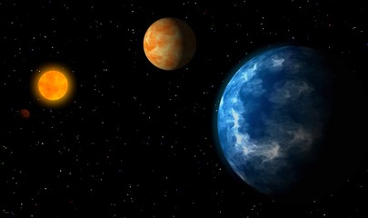 Obraz na płótnie Canvas Exoplanets in deep galaxy and shining sun