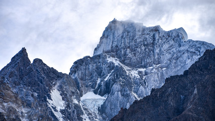 Fototapeta na wymiar Mountain peaks in the Cordon Olguin, Torres del Paine National Park, Patagonia, Chile