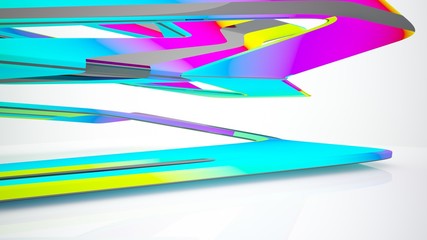 Abstract white and colored gradient smooth interior with window. 3D illustration and rendering.