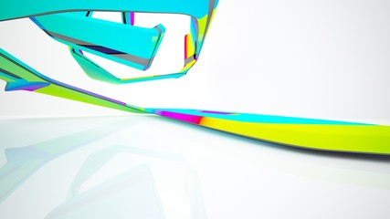 Abstract white and colored gradient smooth interior with window. 3D illustration and rendering.