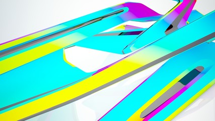 Abstract white and colored gradient smooth interior with window. 3D illustration and rendering.