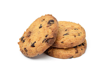 Chocolate chip cookies on white background