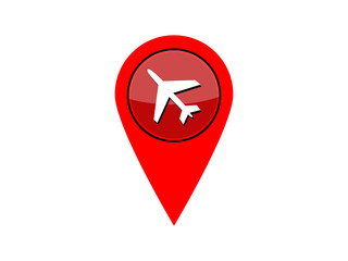 Red map pointer with airplane